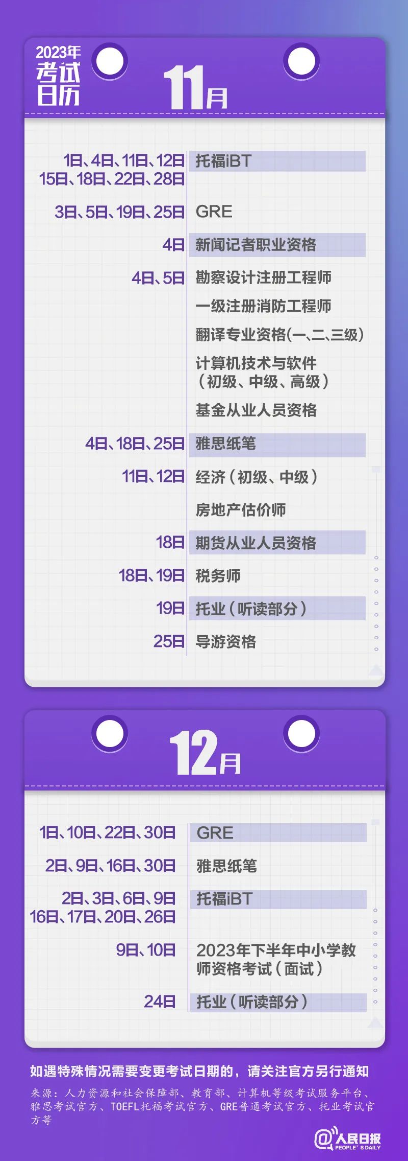 收藏！2023年考試日歷來了