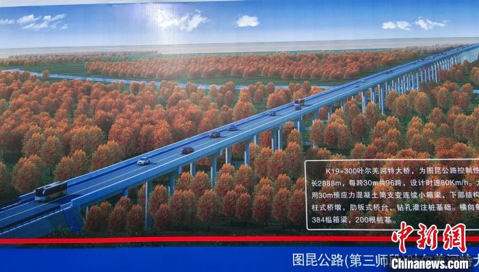 大橋穿越近3000米的原始胡楊林保護(hù)區(qū)。圖為工程效果圖。　史玉江 攝