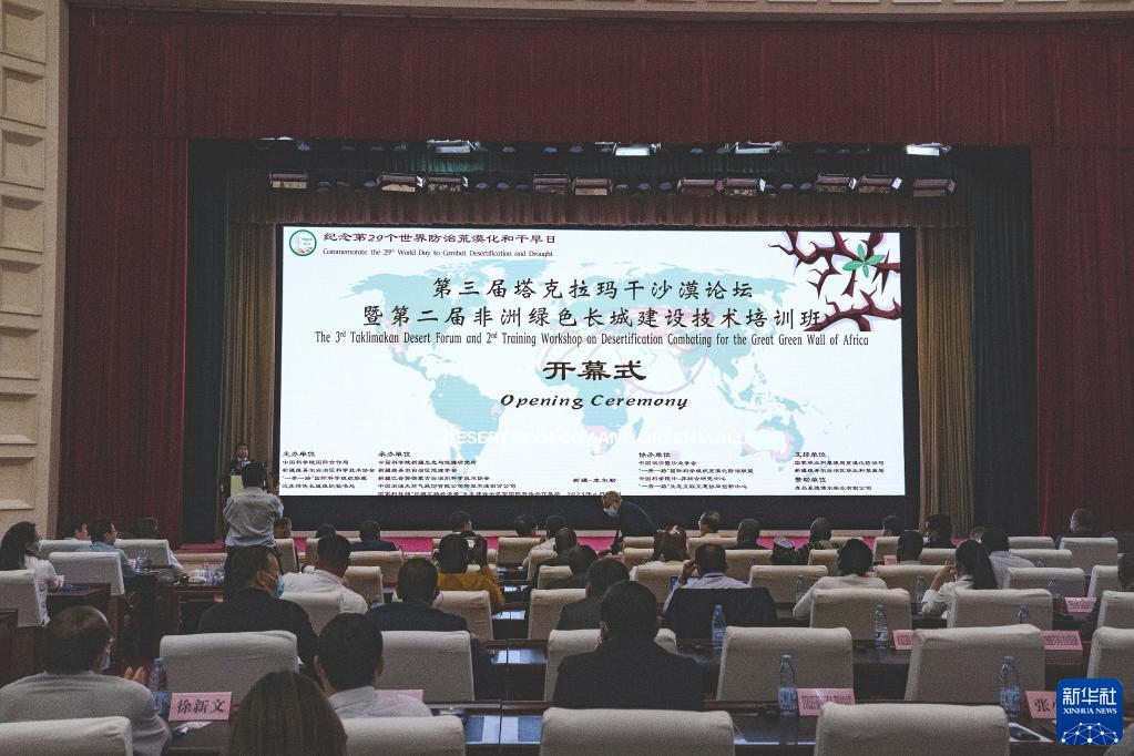 6月10日拍攝的第三屆塔克拉瑪干沙漠論壇現場。新華社記者 周生斌 攝