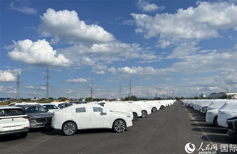 莫斯科別雷拉斯特物流中心內(nèi)的中國品牌汽車。人民網(wǎng)記者 申佳平攝