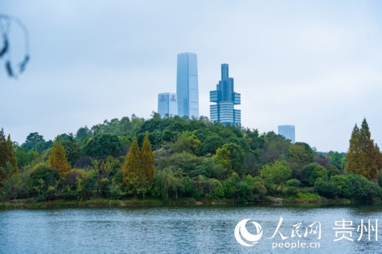 城市地標(biāo)與綠水青山相得益彰。人民網(wǎng) 陽茜攝