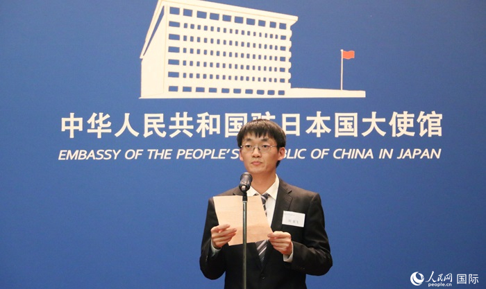 獲獎學(xué)生代表、大阪大學(xué)博士生劉亞飛發(fā)表感言。人民網(wǎng) 許可攝