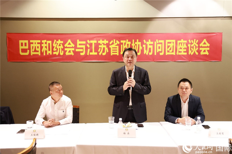 江蘇省政協(xié)副主席楊岳（中）在座談會上致辭。人民網(wǎng)記者 陳海琪攝