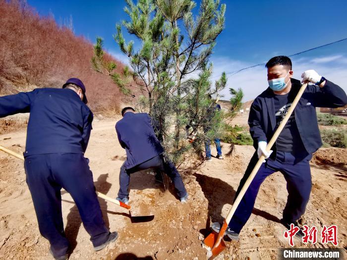 圖為西寧市城東區(qū)義務(wù)植樹活動現(xiàn)場?！?zhí)砀?攝