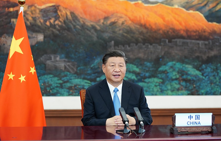 2020年9月22日，國家主席習近平在第七十五屆聯(lián)合國大會一般性辯論上發(fā)表重要講話。新華社記者 鞠鵬 攝