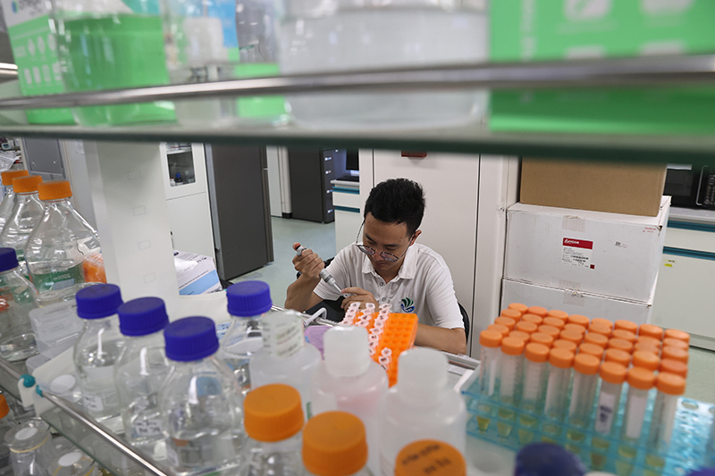 在三亞崖州灣科技城，一名青年科技工作者正在進行科研工作。