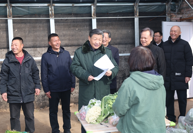 2024年2月1日，習近平總書記在天津市西青區(qū)辛口鎮(zhèn)第六埠村，走進大棚同菜農親切交流。