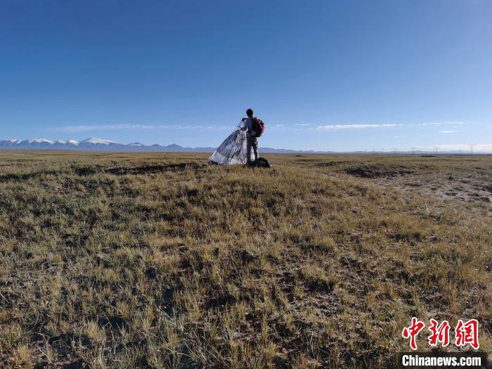 圖為索南達杰保護站保護隊員在可可西里找到露營的葉某。　鄧海平 攝