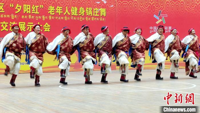 圖為西藏老年舞蹈隊(duì)齊跳傳統(tǒng)鍋莊舞。　貢桑拉姆 攝