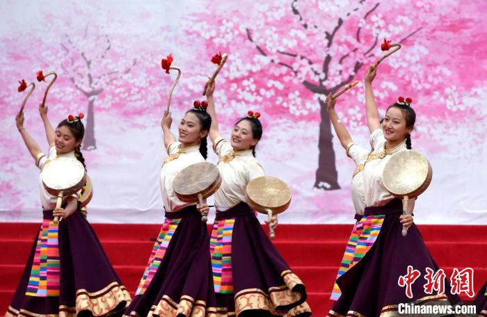 3月28日，西藏林芝第二十屆桃花旅游文化節(jié)開(kāi)幕式上的文藝表演?！±盍?攝