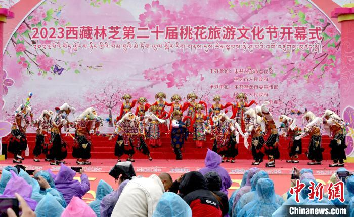 3月28日，西藏林芝第二十屆桃花旅游文化節(jié)開(kāi)幕式上的文藝表演?！±盍?攝