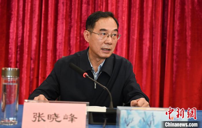 圖為西藏自治區(qū)黨委宣傳部副部長、西藏廣播電視臺黨組書記張曉峰致辭?！≮w朗 攝
